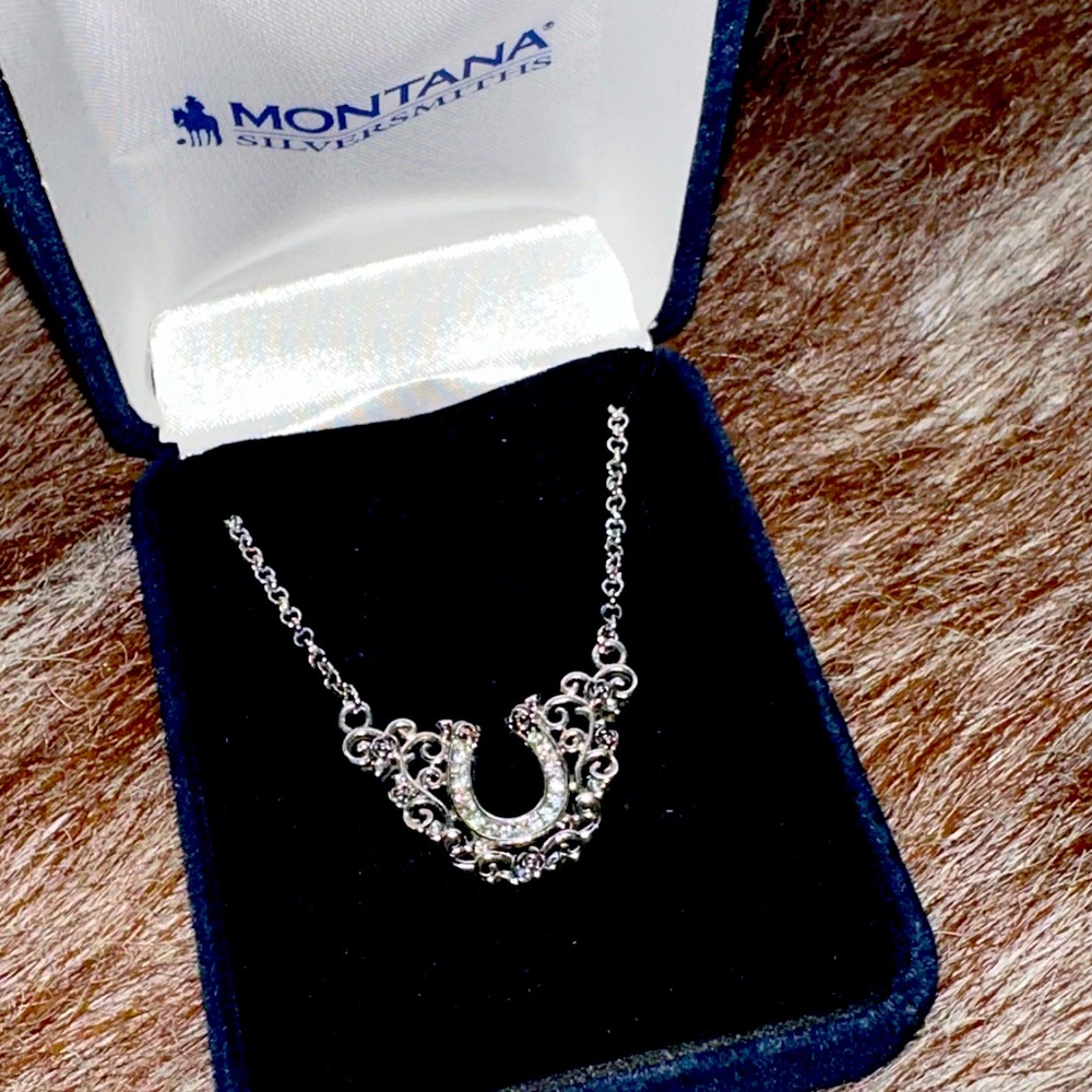Montana Sterling Silversmith Horse Shoe Necklace with Roses